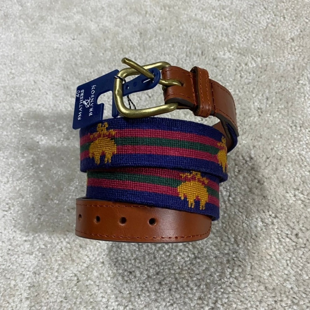Smathers & Branson Brooks Brothers Belt Mens 40 Golden Fleece Needlepoint Preppy